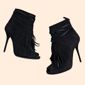 Gucci Black Suede Fringe Ankle Boots